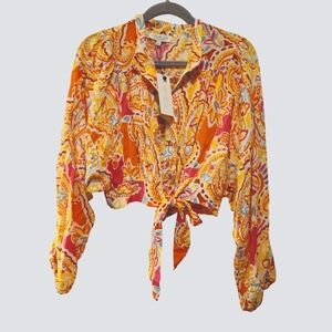 Rachel Zoe, NWT, Blouse, Crop Top, Button Down, Long Sleeve, Women's sz Med, Col